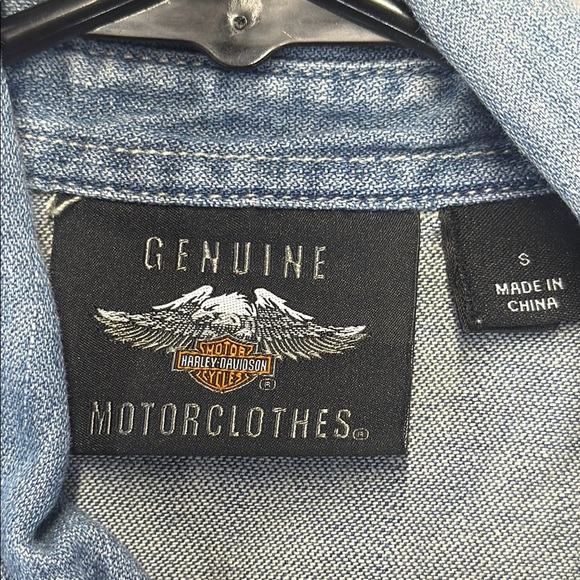 Harley-Davidson Blue Button Down Shirt Notched Collar - Picture 3 of 9